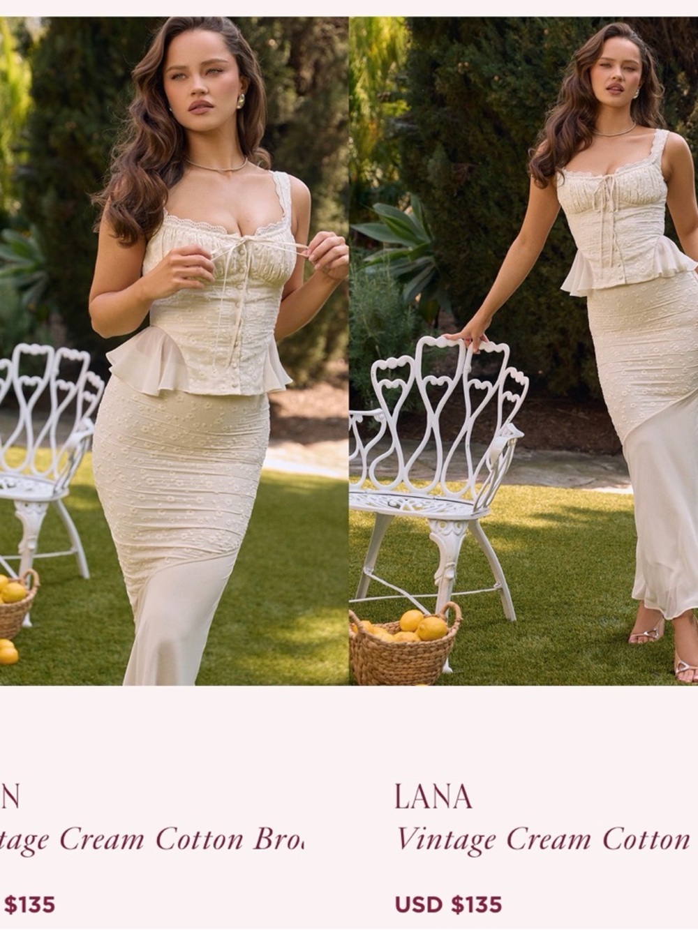 House of CB Vintage Cream Maxi Skirt and Top Set “Jean” and “Lana” NWT